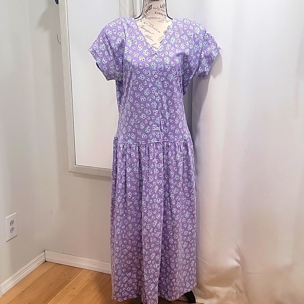 Cottagecore Liz Sport Vintage Floral Lavendar Dress Large. C71